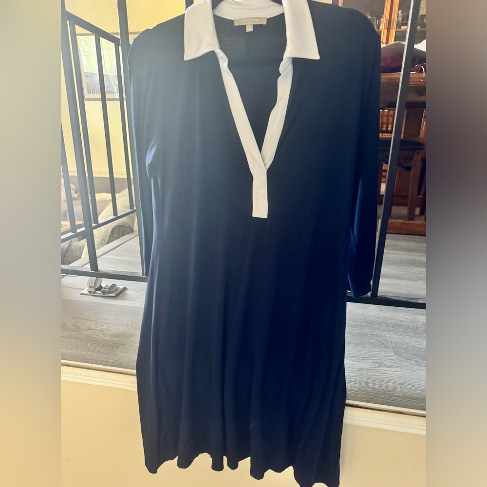 Joan Vass Black and White V-Neck 3/4 Sleeve Tunic